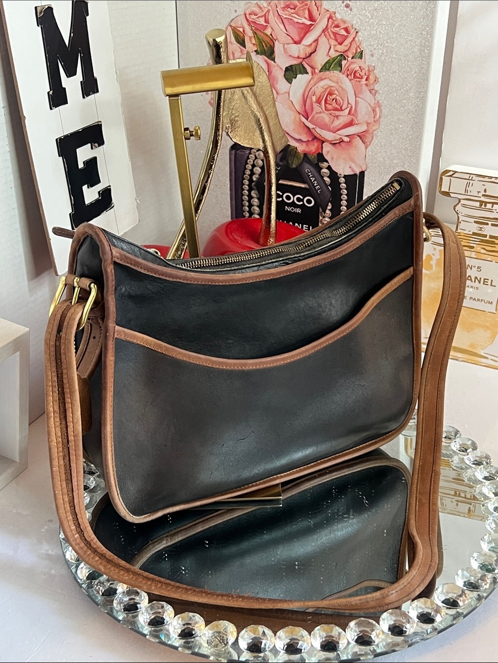 Coach vintage Black and British Tan Leather Pu Hobo Messenger Bag #0596-909 - Picture 15 of 17